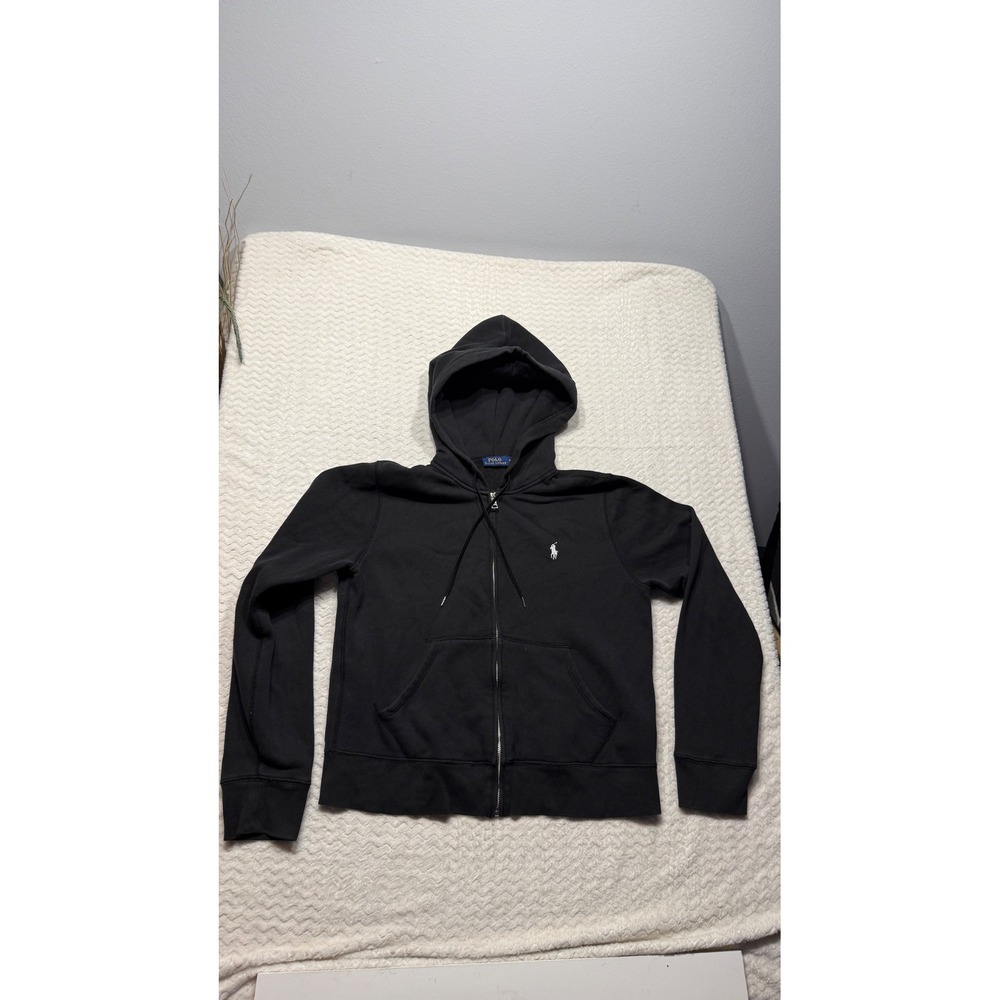 Polo Ralph Lauren Mens Black Full Zip Fleece Hoodie White Pony Logo Size M 4716